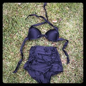 Black Retro Style Bikini High Waisted